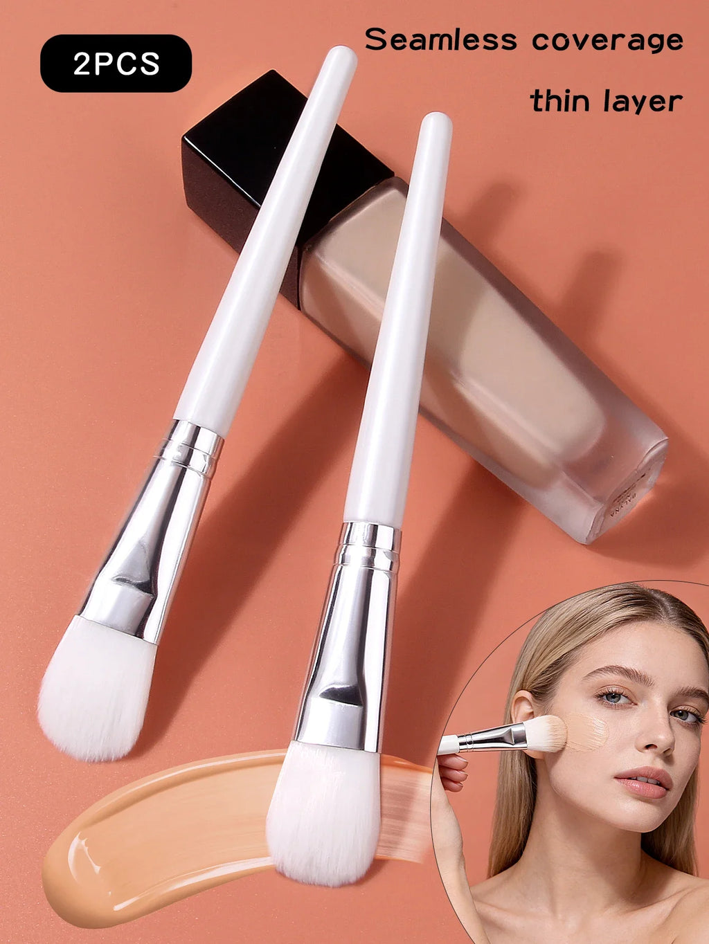 2PCS Soft Bristle Foundation Brushes – Streak-Free Face Brush Set