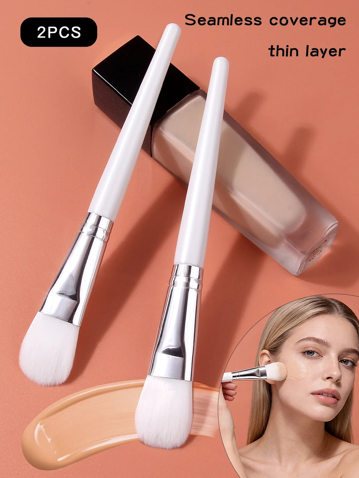 2PCS Soft Bristle Foundation Brushes – Streak-Free Face Brush Set