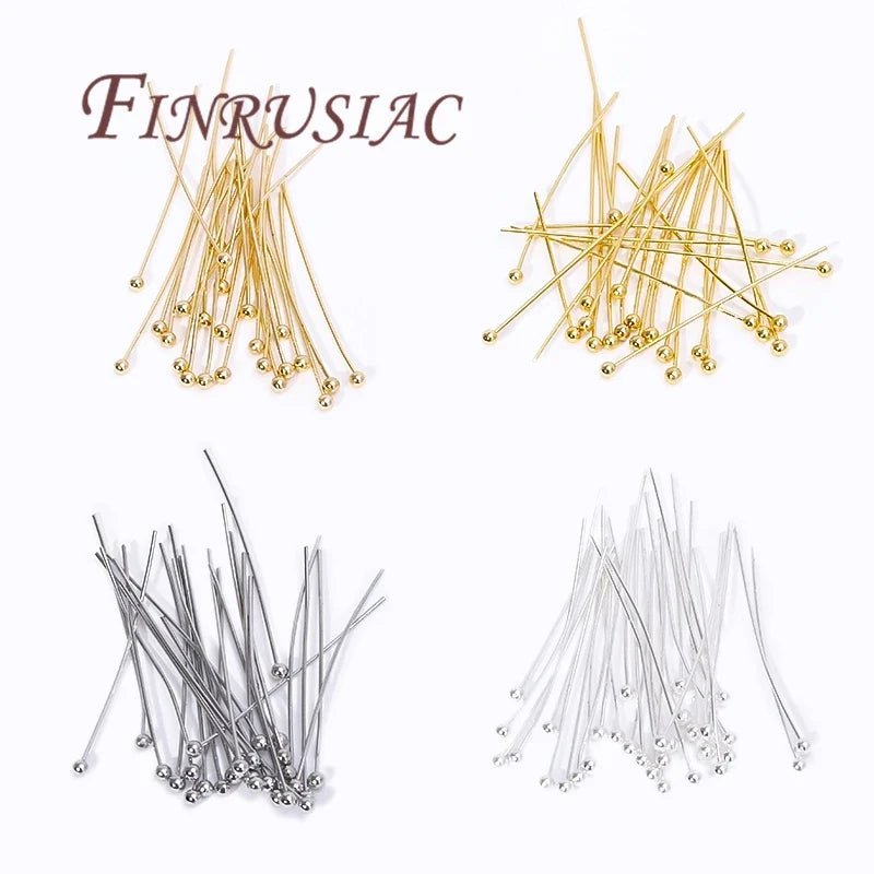 50Pcs Gold Plated Jewelry Pins – Eye, Ball & Flat Head 20–50mm