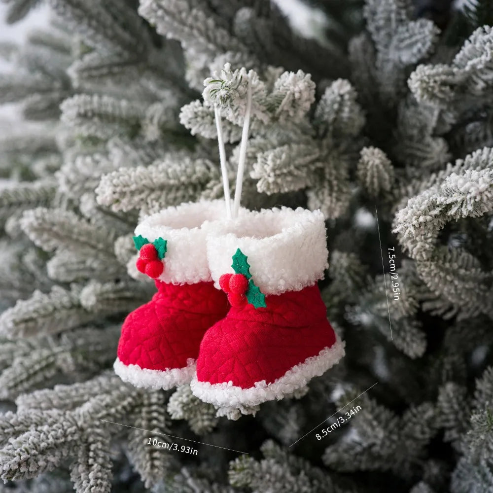 Knitted Plush Christmas Boot Ornament Pendant Pair | Mini