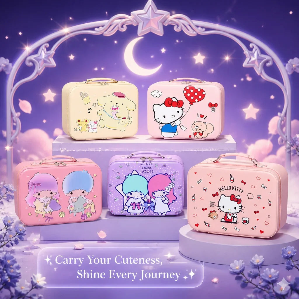 Sanrio Kawaii Makeup Bag with Mirror – Extra Large PU Leather