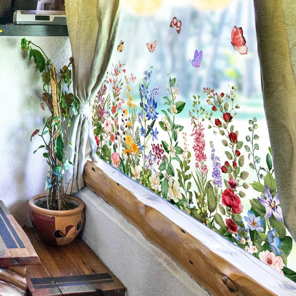 Watercolor Flowers & Butterflies Removable Wall Decal Stickers