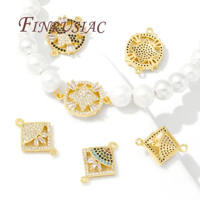 18K Gold Plated Zircon Crystal Charm Connectors – DIY Jewelry