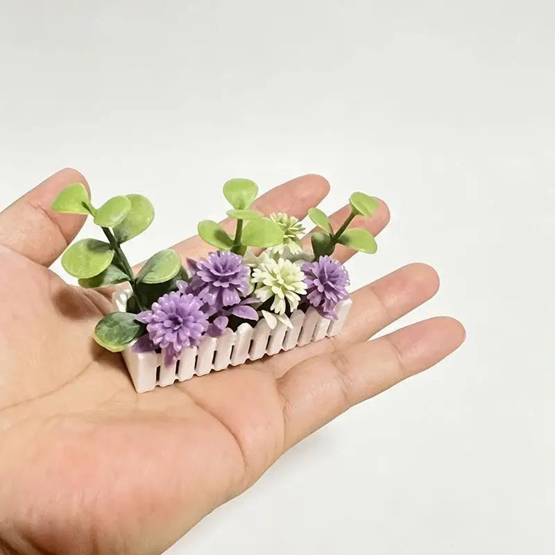 Mini Artificial Potted Flower with Fence – Dollhouse Miniature