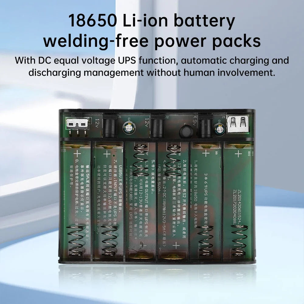 ANENG 6×18650 UPS Battery Box 60W – 5V/9V/12V Router Backup