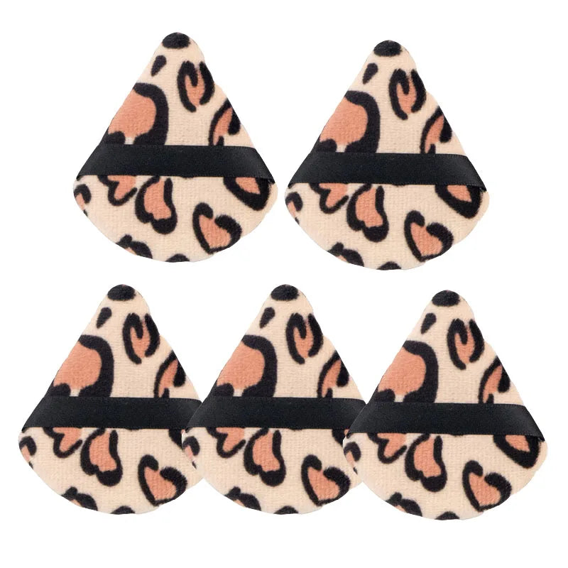 Leopard Print Velvet Powder Puff Set | 3 Shapes, Ribbon Strap