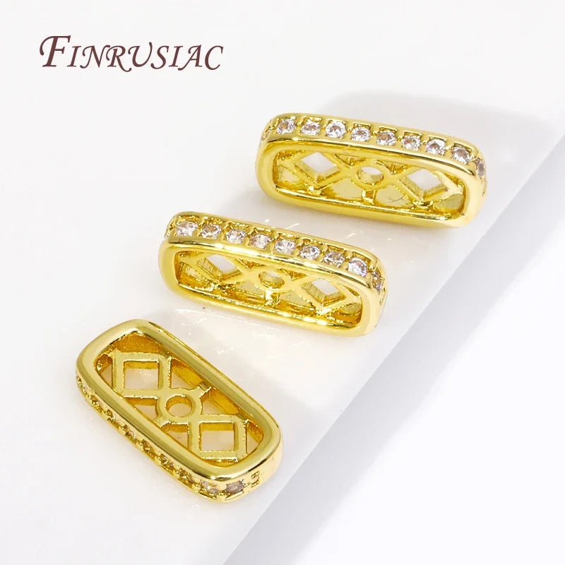 18K Gold Plated Zircon Rectangle Spacer Beads | DIY Jewelry