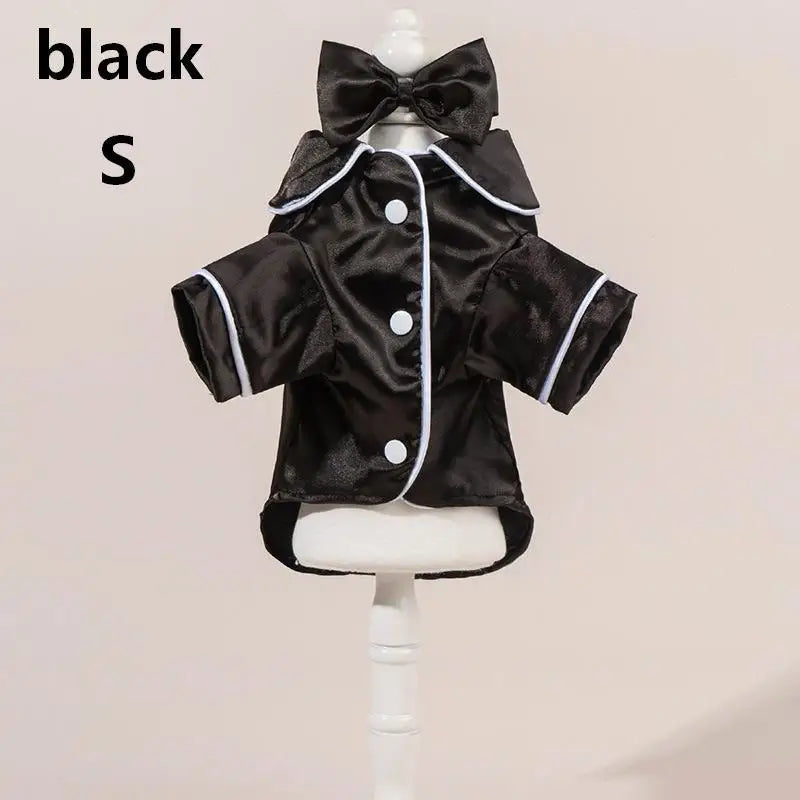 Satin Dog Pajamas Set with Bow Headband | Soft Pet Sleepwear