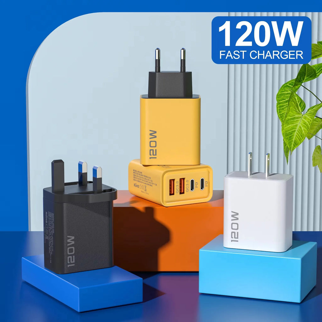 4-Port 120W USB-C PD Fast Charger for iPhone & Android