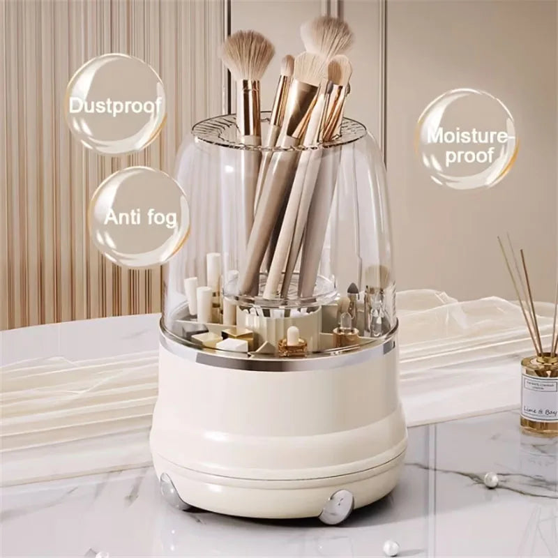 360° Rotating Makeup Brush Holder with Dustproof Cover