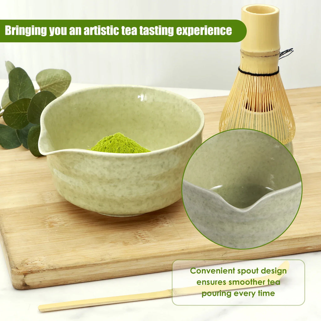 4-Piece Japanese Matcha Set – Ceramic Bowl & Bamboo Whisk