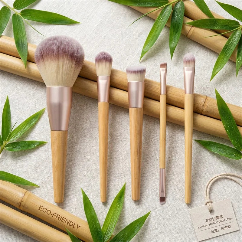 4Pcs Bamboo Handle Makeup Brush Set – Powder, Concealer & Eye