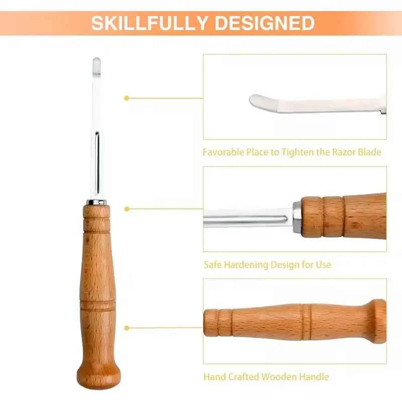 5-Blade Dough Pastry Cutter | Wooden Handle Bread Knife Tool