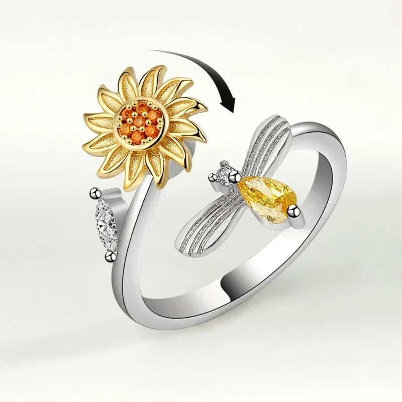 14K Gold Plated Rotatable Zirconia Ring – Women's Fashion