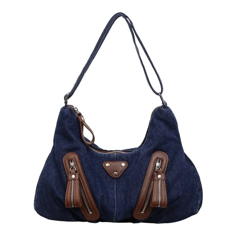 Y2K Denim Shoulder Bag Large Tote Commuter Handbag | Nixie