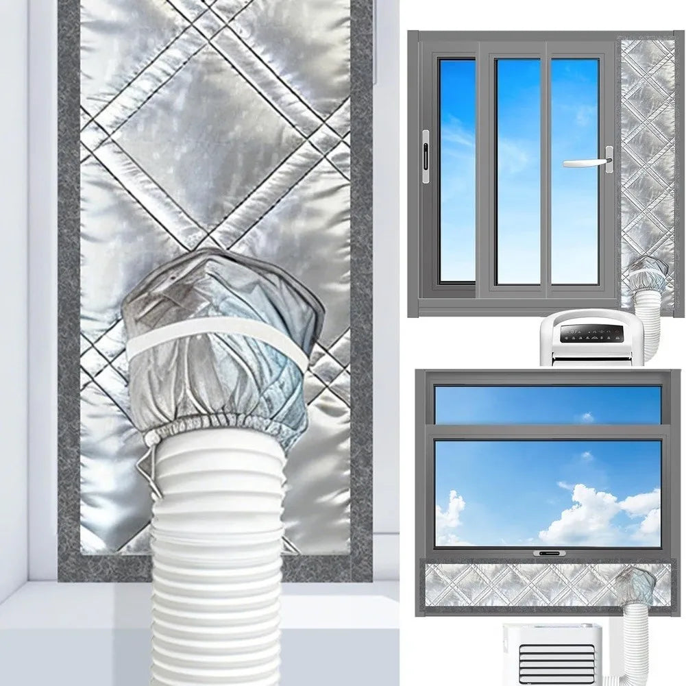 Portable AC Window Sealing Cloth | Silver Exhaust Hose Cover