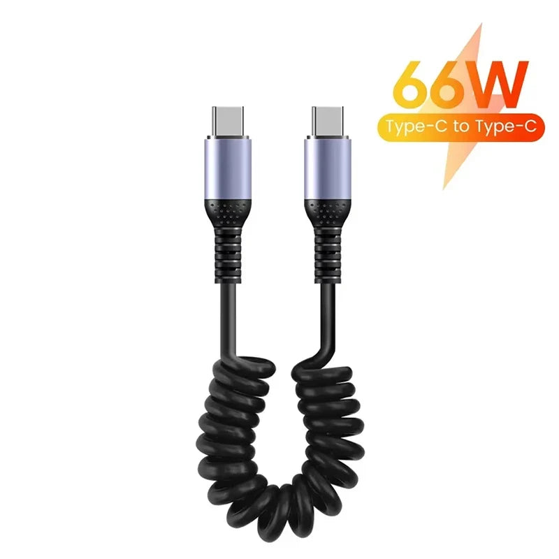 66W USB-C Spring Coil Fast Charging Cable – Type-C, 6A