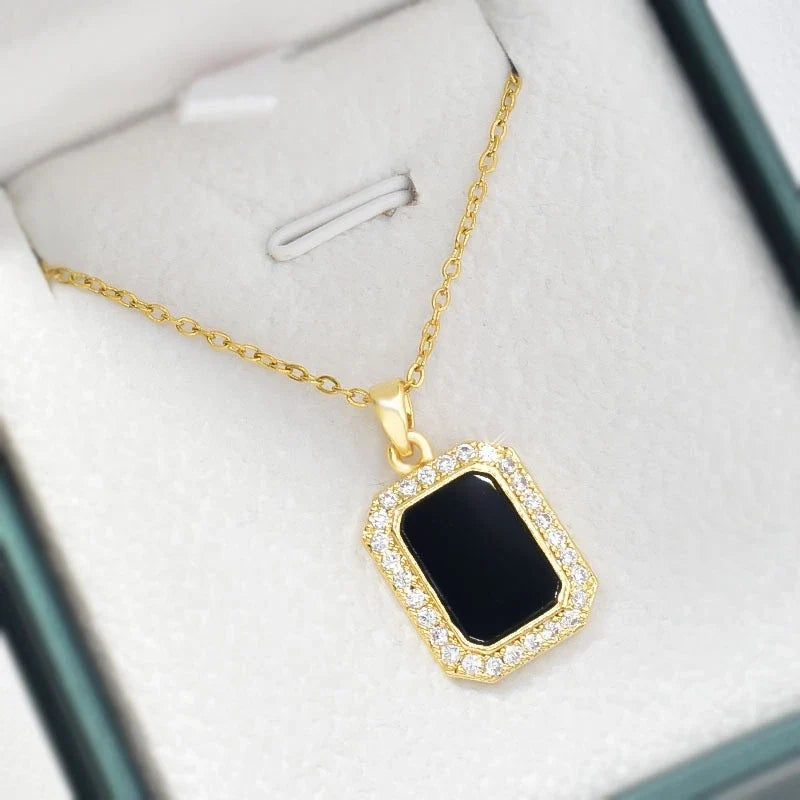 Black Square Pendant Necklace – Gold Collarbone Chain | Nixie
