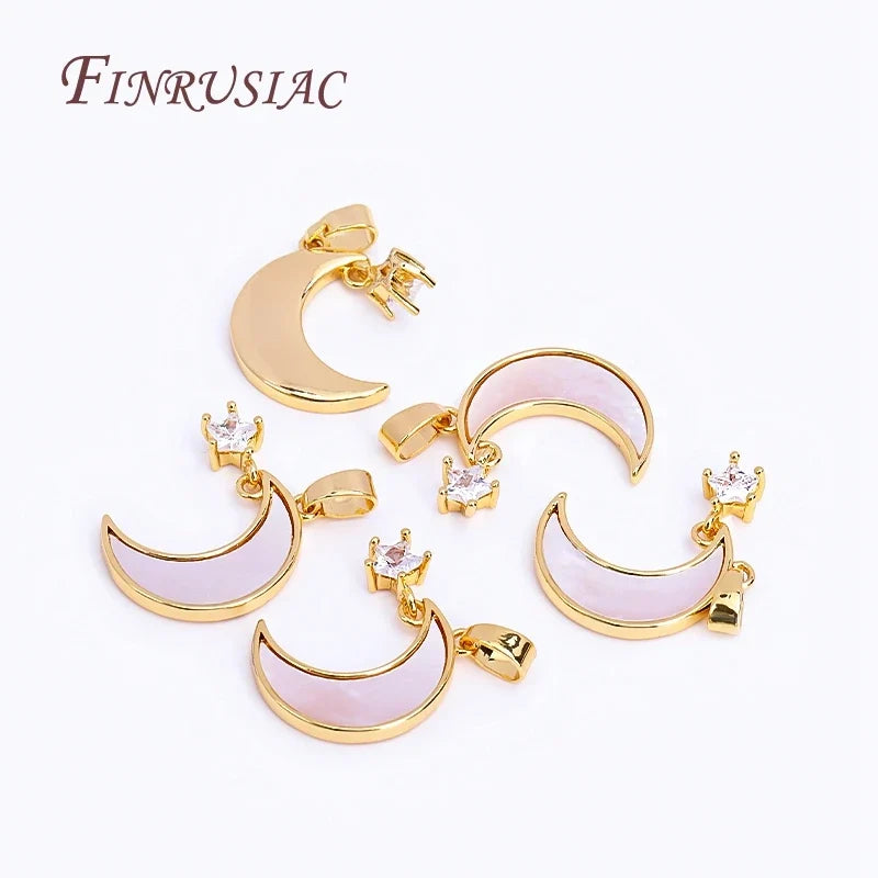 18K Gold Plated Zircon Star Shell Moon Pendant Charm for DIY