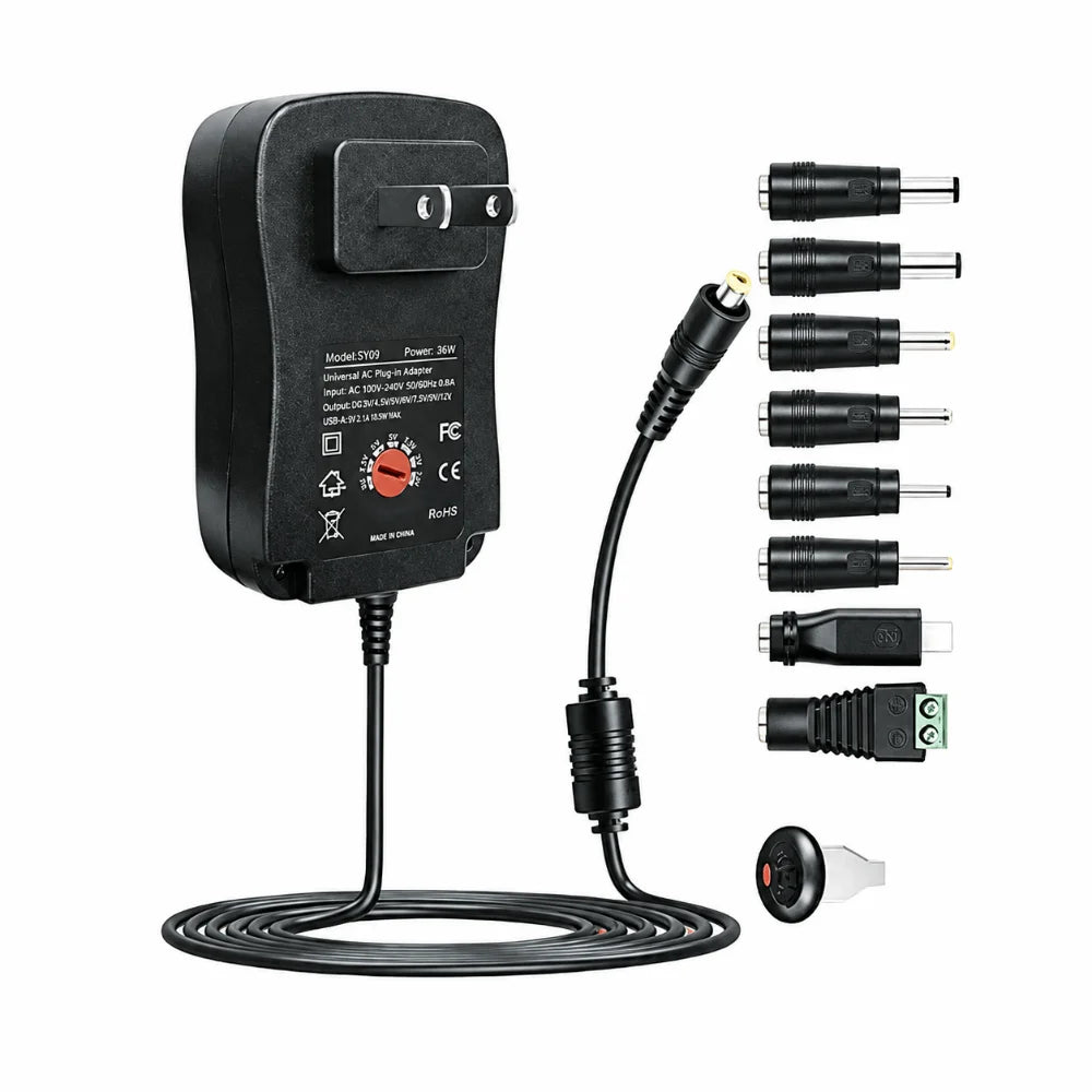 30W Universal Power Adapter 3V–12V Adjustable + USB | Nixie