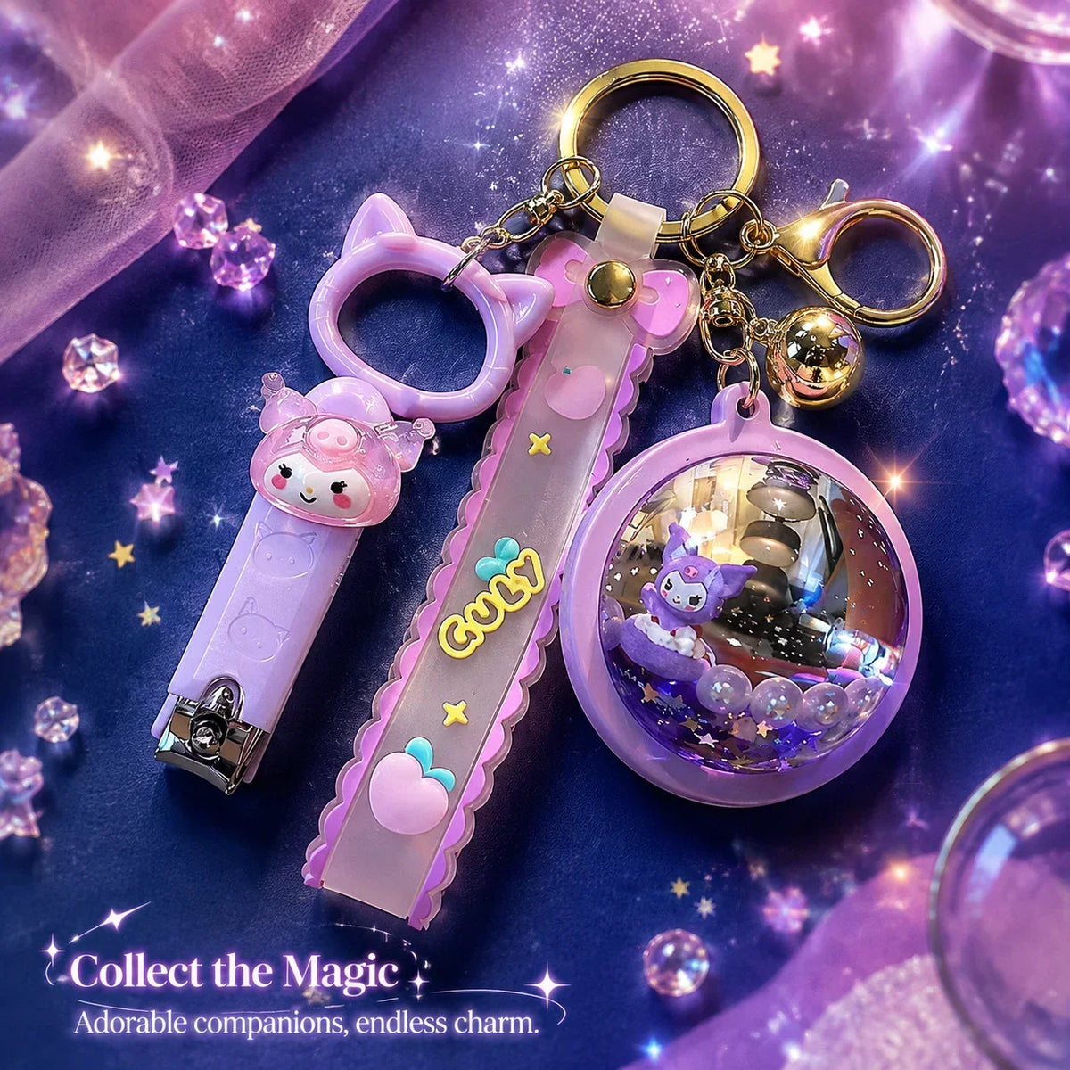 Sanrio Kuromi Hello Kitty Liquid Sand Oil-Filled Keychain Charm