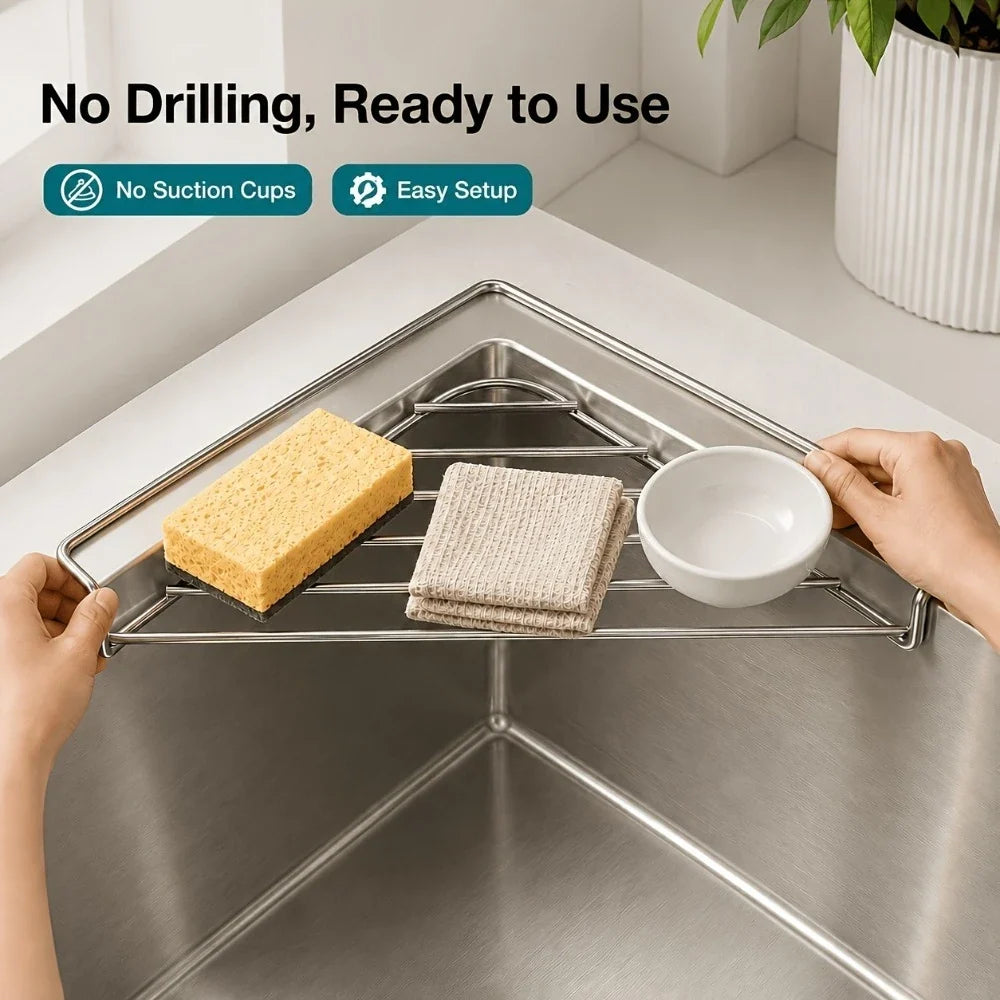 Stainless Steel Triangle Corner Sink Caddy – No Drill