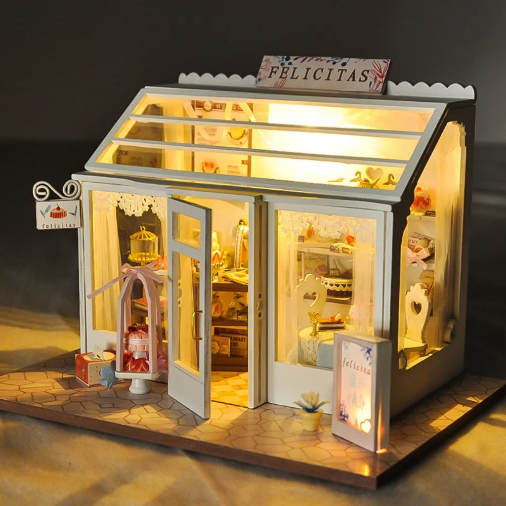 Japanese Sushi Shop Wood Miniature House DIY Kit with Lights