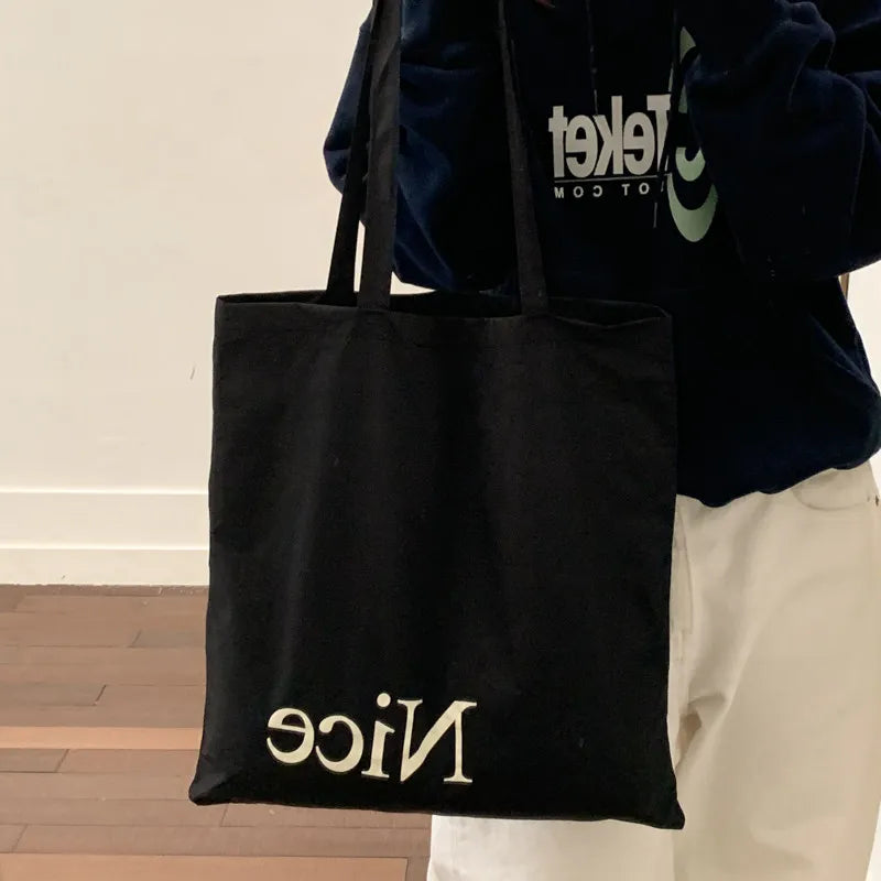 Women's Canvas Shoulder Bag – Korean Style Vertical Tote