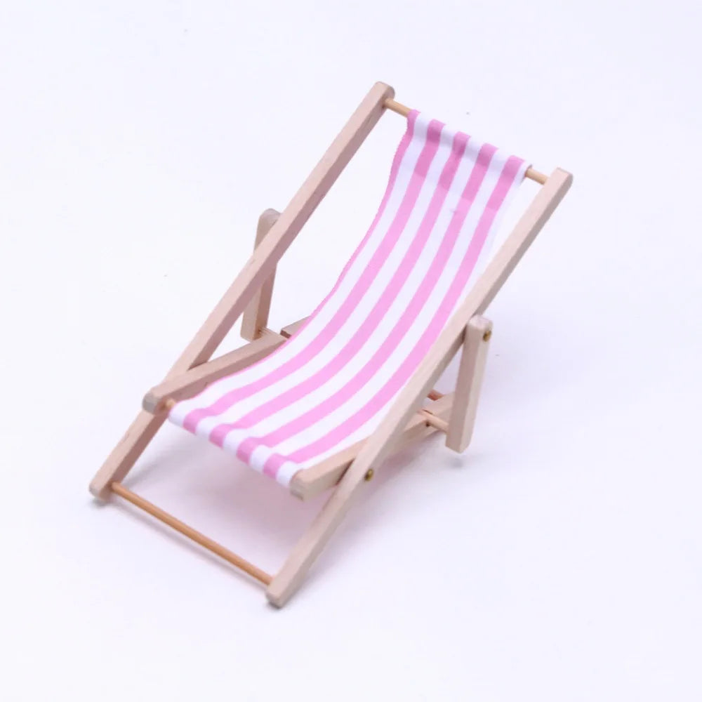 Miniature Dollhouse Beach Chair 1/12 Scale Foldable Wood