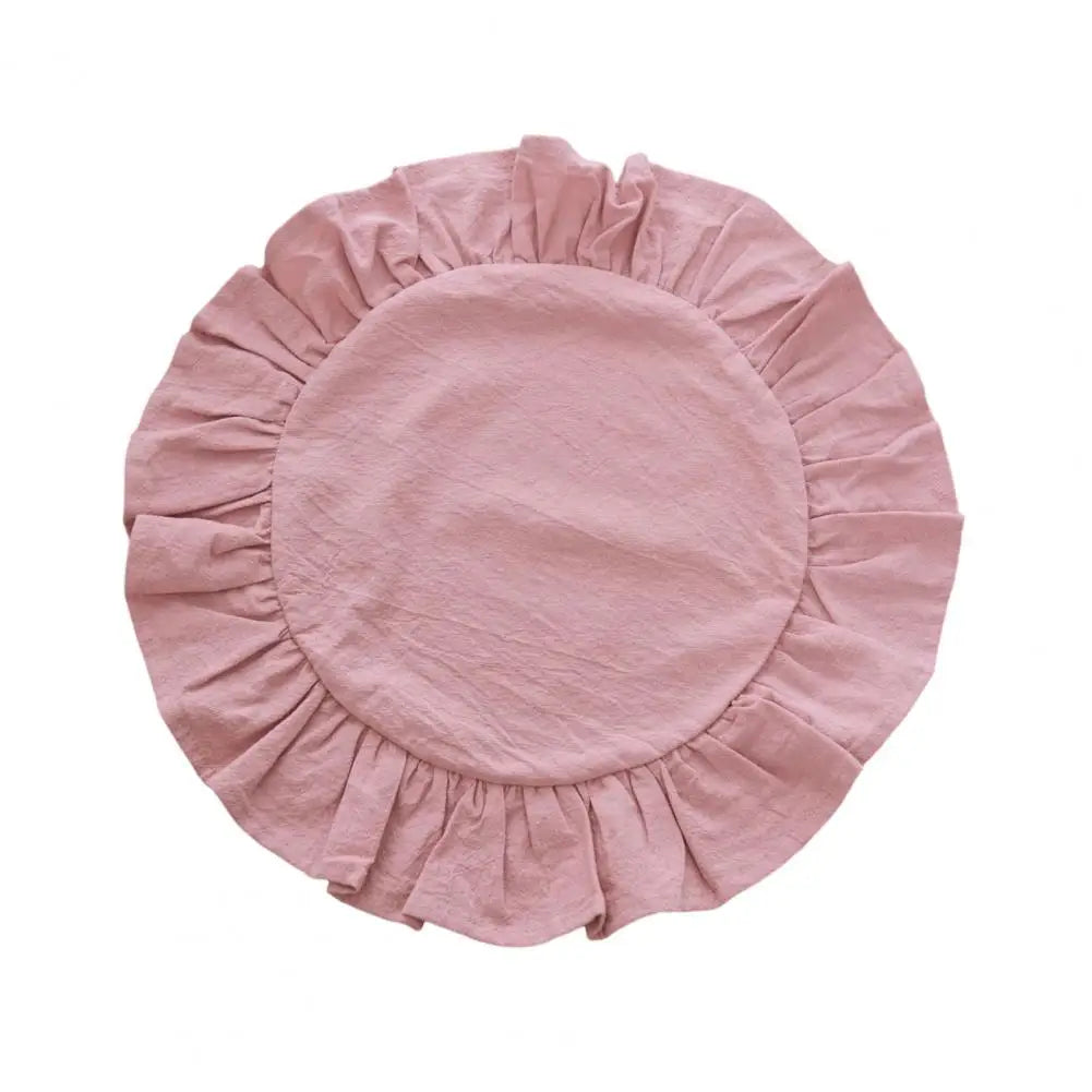 Rustic Round Placemat Ruffled Trim Washed Cotton Table Mat 15"