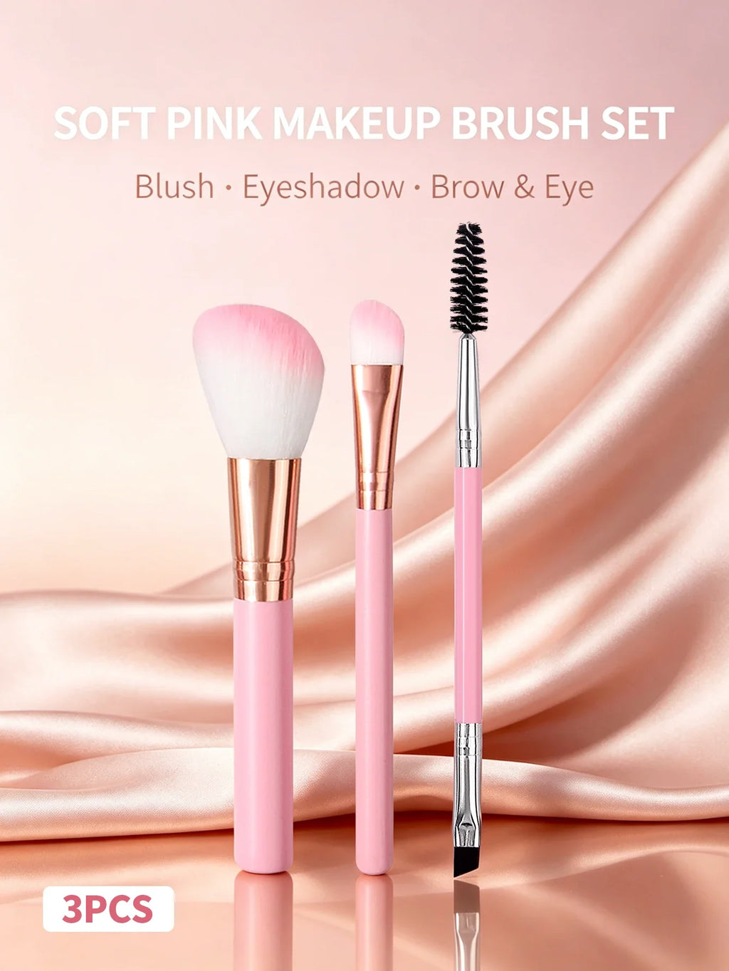 3-Piece Pink Travel Makeup Brush Set – Blush & Eye Brushes