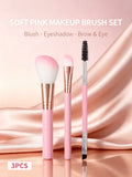 3-Piece Pink Travel Makeup Brush Set – Blush & Eye Brushes