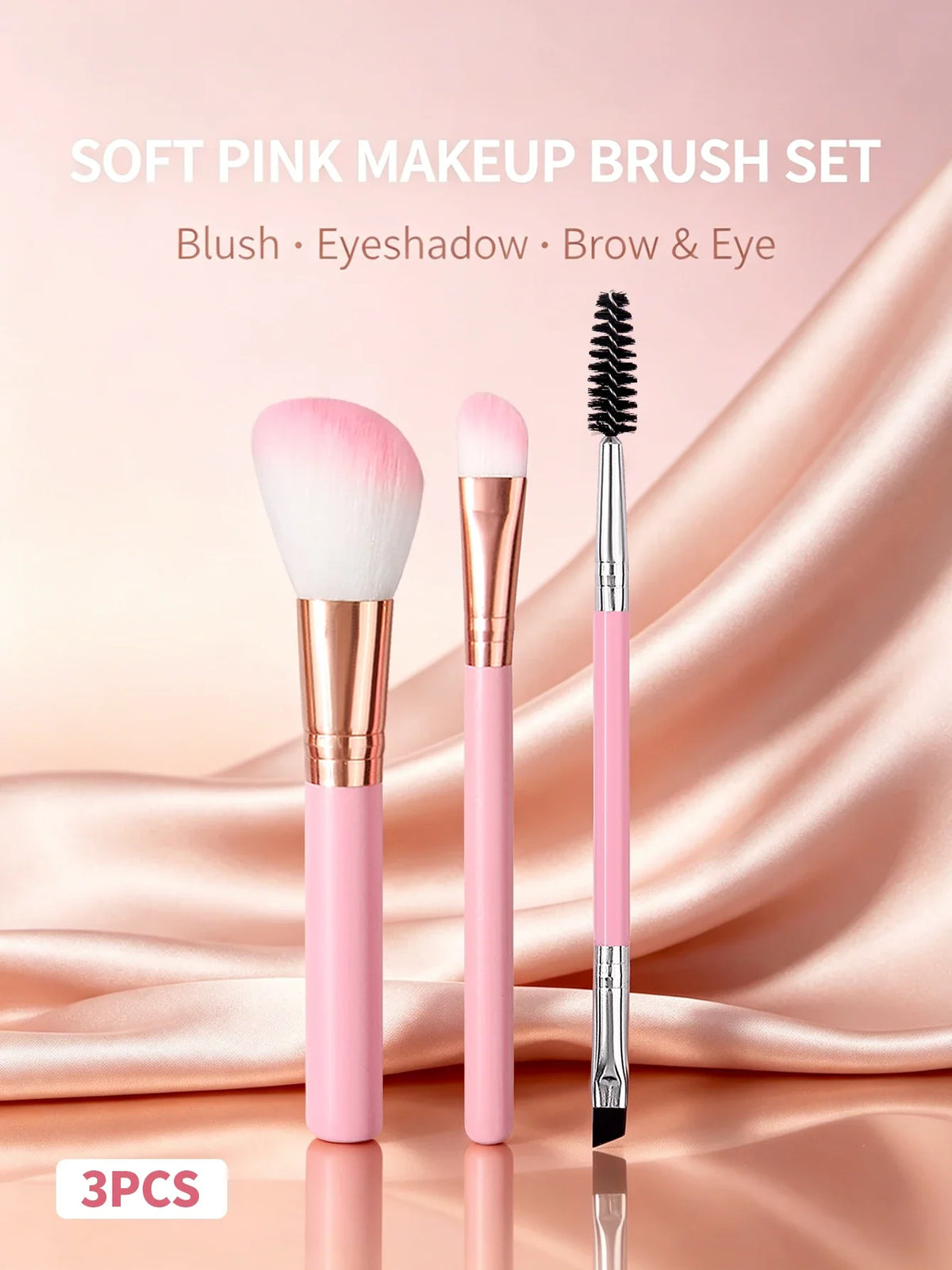 3-Piece Pink Travel Makeup Brush Set – Blush & Eye Brushes