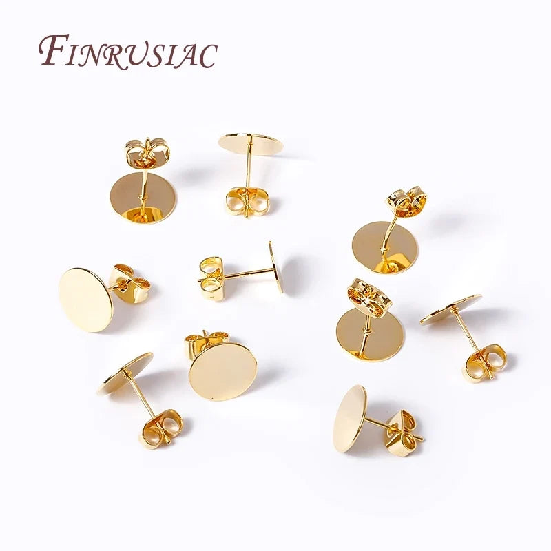 18K Gold-Plated Earring Stud Posts 8/10/12mm Pad – DIY Brass