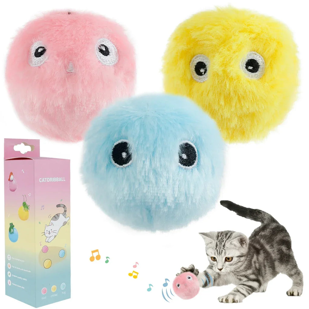 3-Pack Cat Interactive Squeaky Plush Ball Toys | Electric Moving