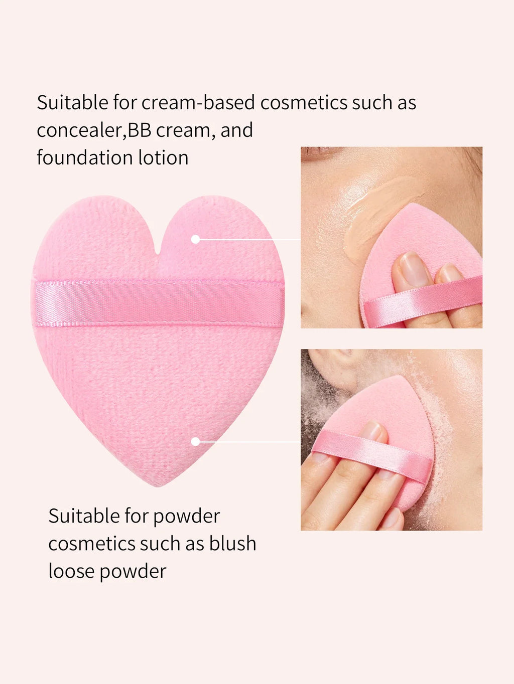 Heart Shaped Plush Makeup Puff with Strap – Set of 3 | Nixie