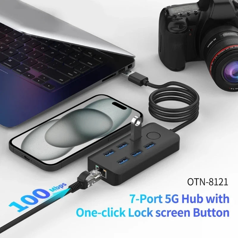 USB 3.0 Hub 7-Port Docking Station | Screen Lock & RJ45