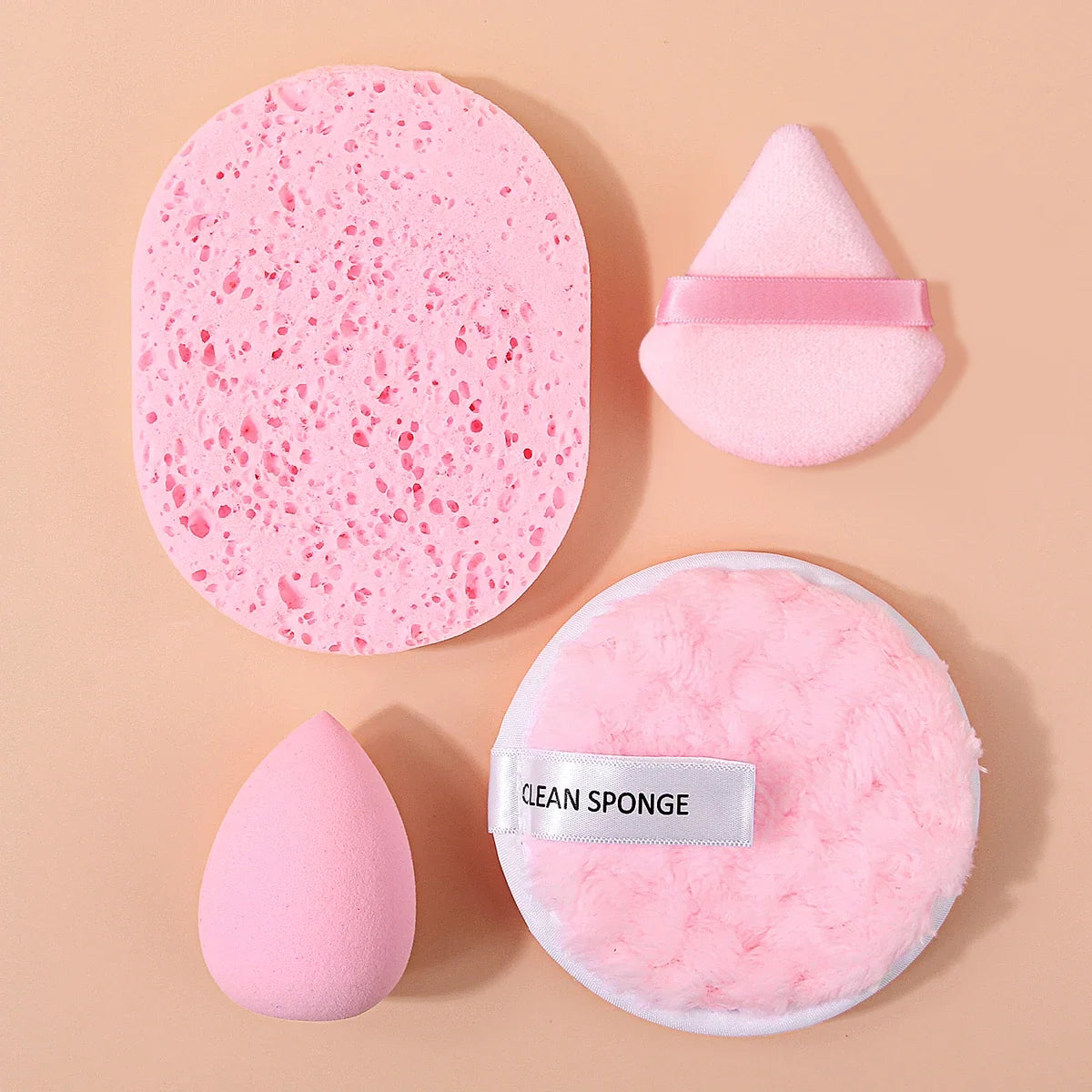4-Piece Facial Cleansing Sponge Set – Wet & Dry Powder Puff
