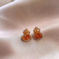 Gradient Crystal Gourd Stud Earrings – Orange Zircon Silver