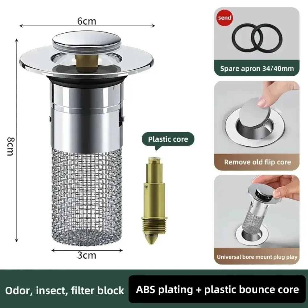 Pop-Up Sink Drain Stopper with Hair Catcher Filter