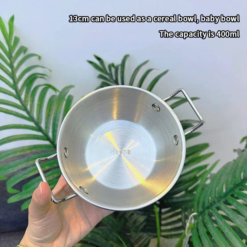 Korean Stainless Steel Rice Wine Bowl & Snack Plate