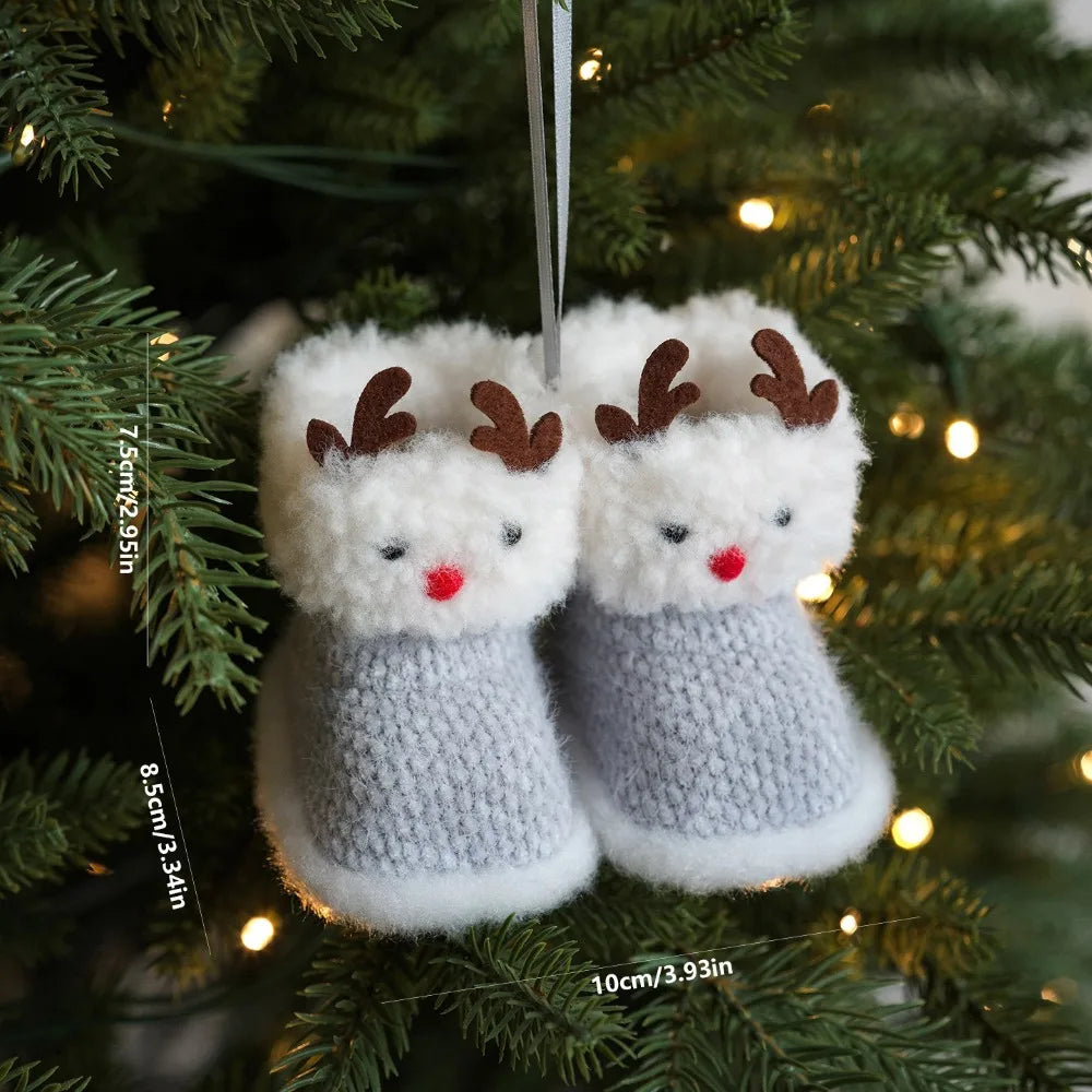 Knitted Christmas Boot Ornaments – Plush Mini Shoe Pendants