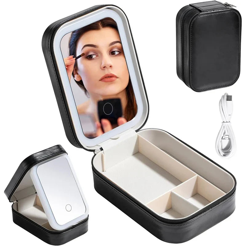 LED Makeup Storage Box with Lighted Mirror | Portable Case