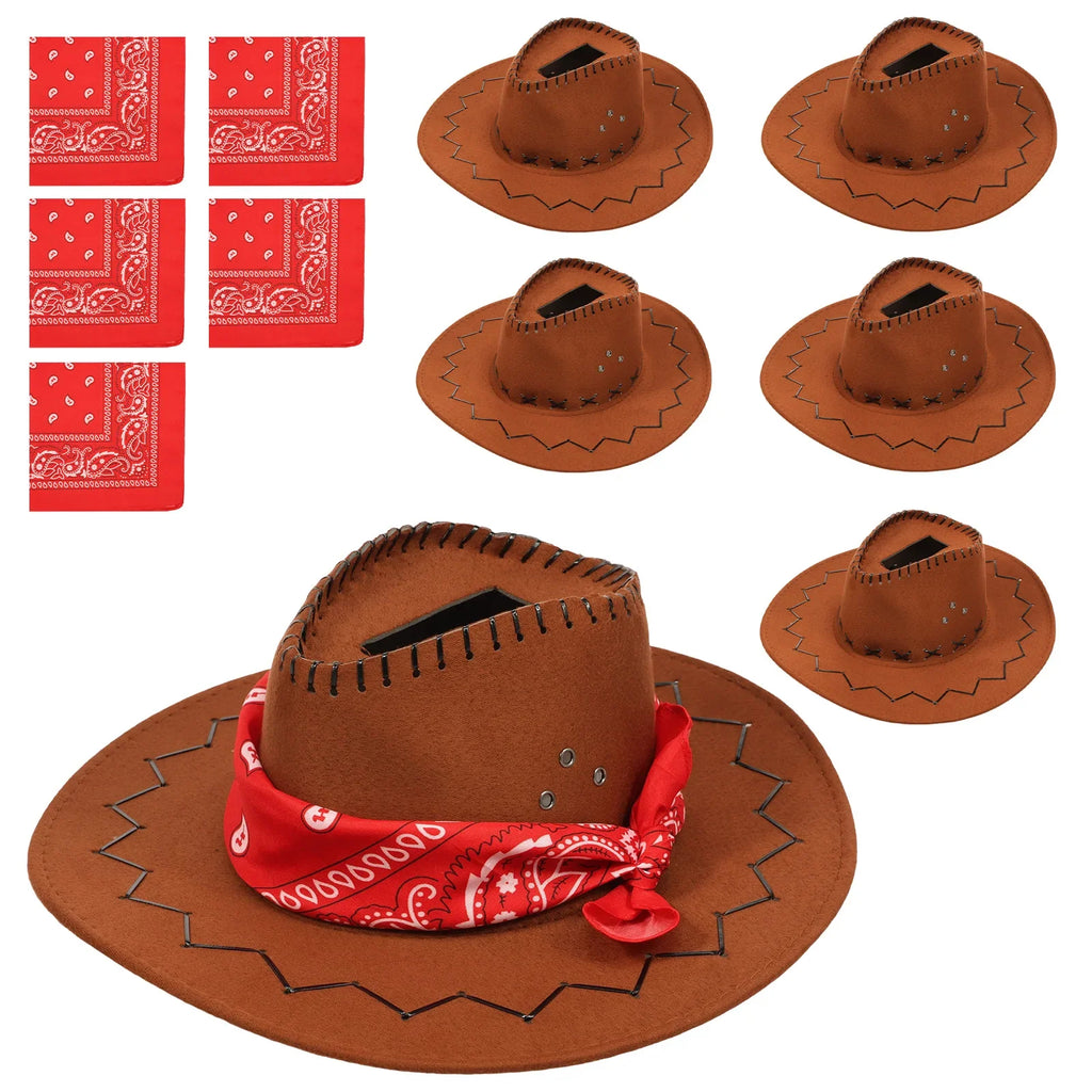 6Pcs Western Cowboy Hat Flower Vase Party Centerpiece Set