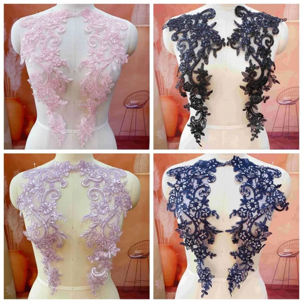 2Pcs Sequin Embroidery Flower Applique Patch – Lace Tulle