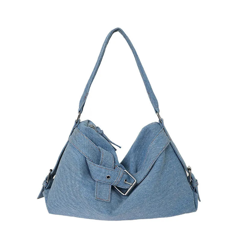 Korean-Style Large Denim Tote Bag – Shoulder & Crossbody
