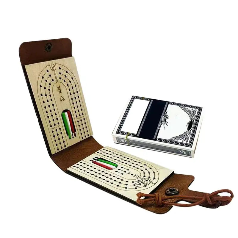 Folding Cribbage Board Game Set – Wooden Board, Cards & Case