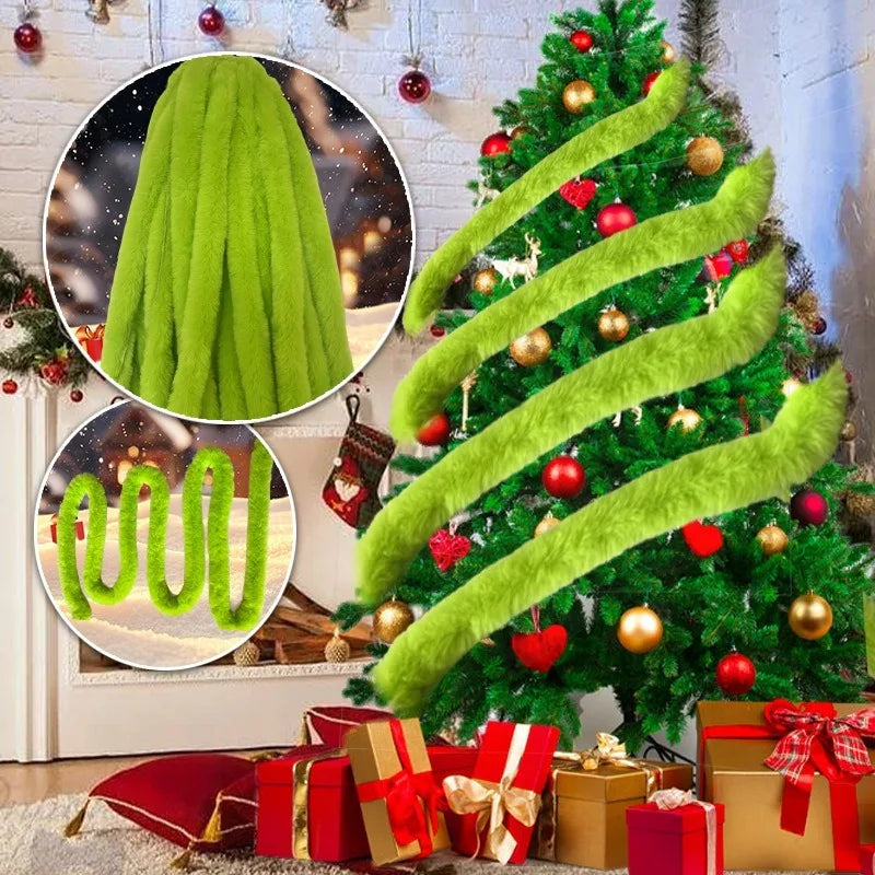 Lime Green & White Faux Fur Christmas Garland 7FT