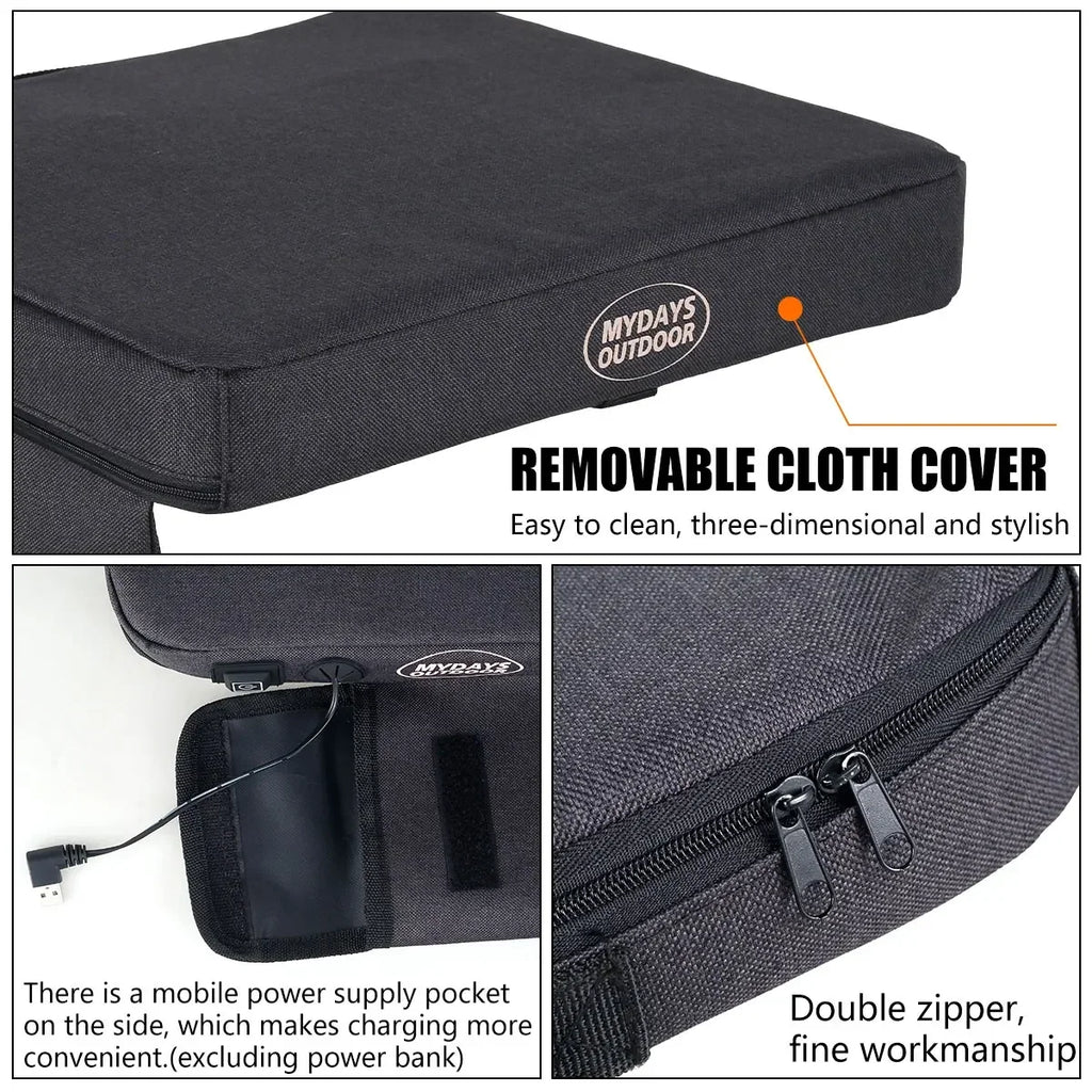 Heated Seat Cushion – 3 Heat Settings, USB, Removable Cover
