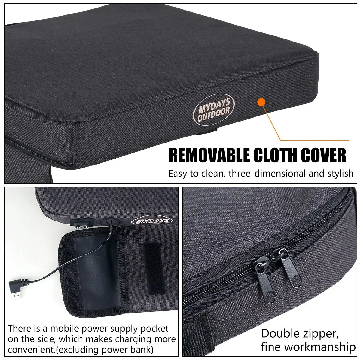 Heated Seat Cushion – 3 Heat Settings, USB, Removable Cover